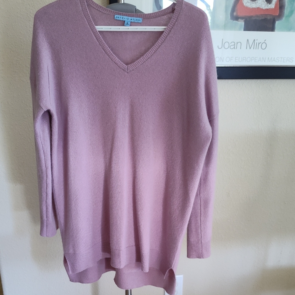 Antonio Melani Mauve Cashmere Tunic V-Neck Sweater